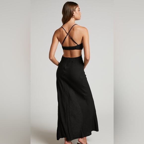 NWT Show Po REVIENA MIDI DRESS - CUT OUT COWL NECK DRESS IN BLACK - Picture 4 of 9